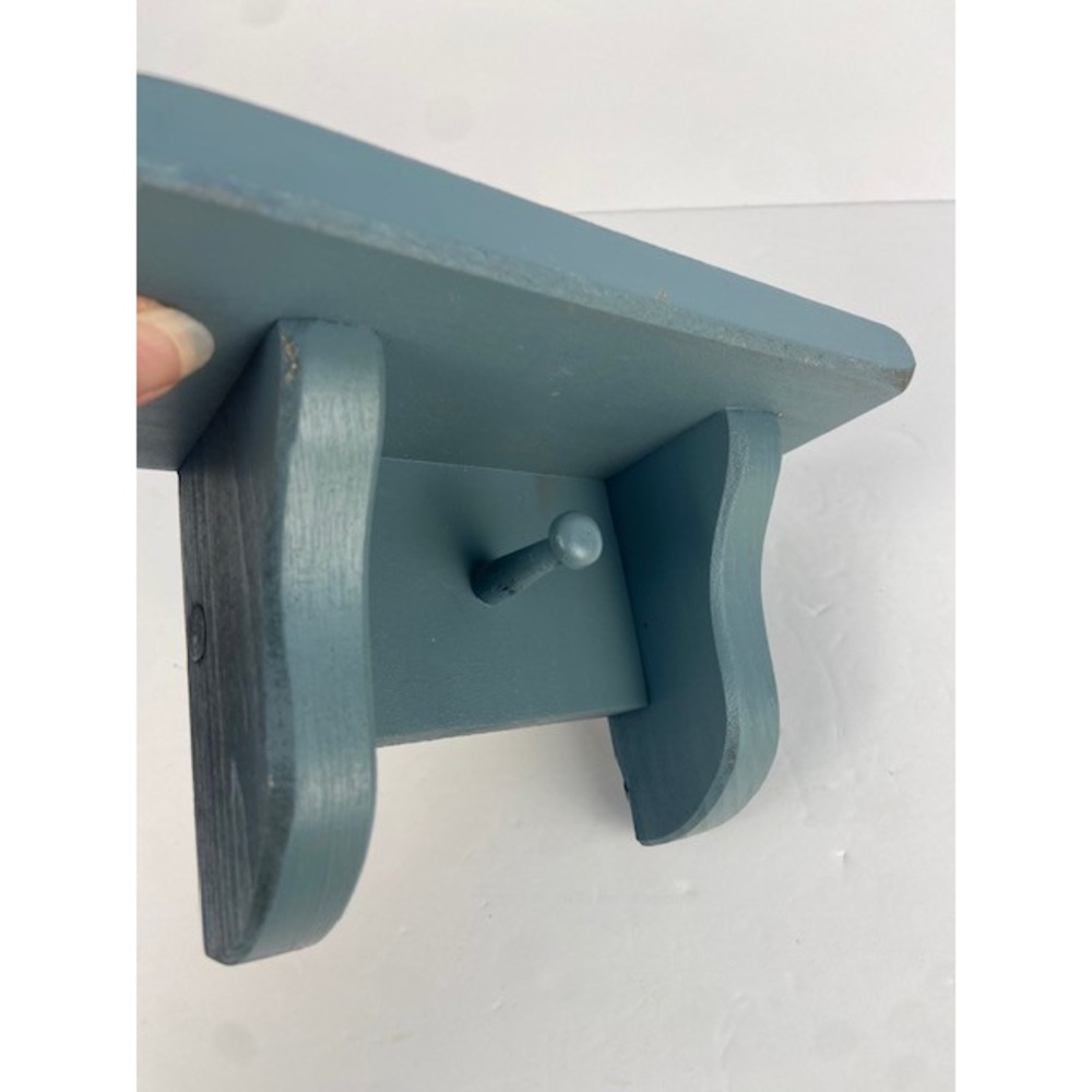 Rustic Mini Blue Wooden Wall Shelf with Peg Hook Farmhouse Floating Rack 8 Inch - Picture 3 of 9
